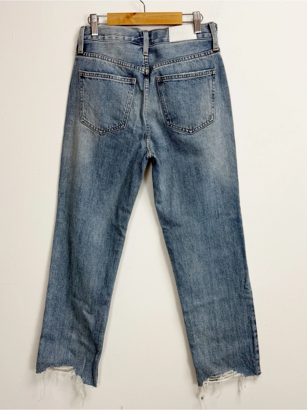 Pistola Jeans Womens 25 Blue Charlie High Rise Straight Distressed Button Fly